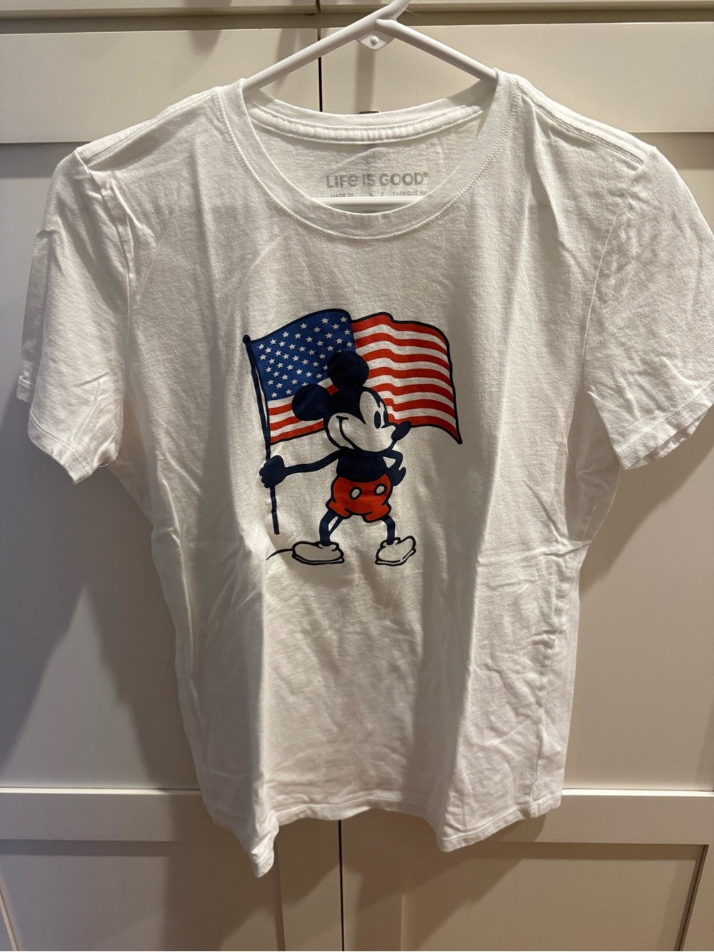 Life is Good Woman’s White Mickey Mouse Flag Graphic Tee